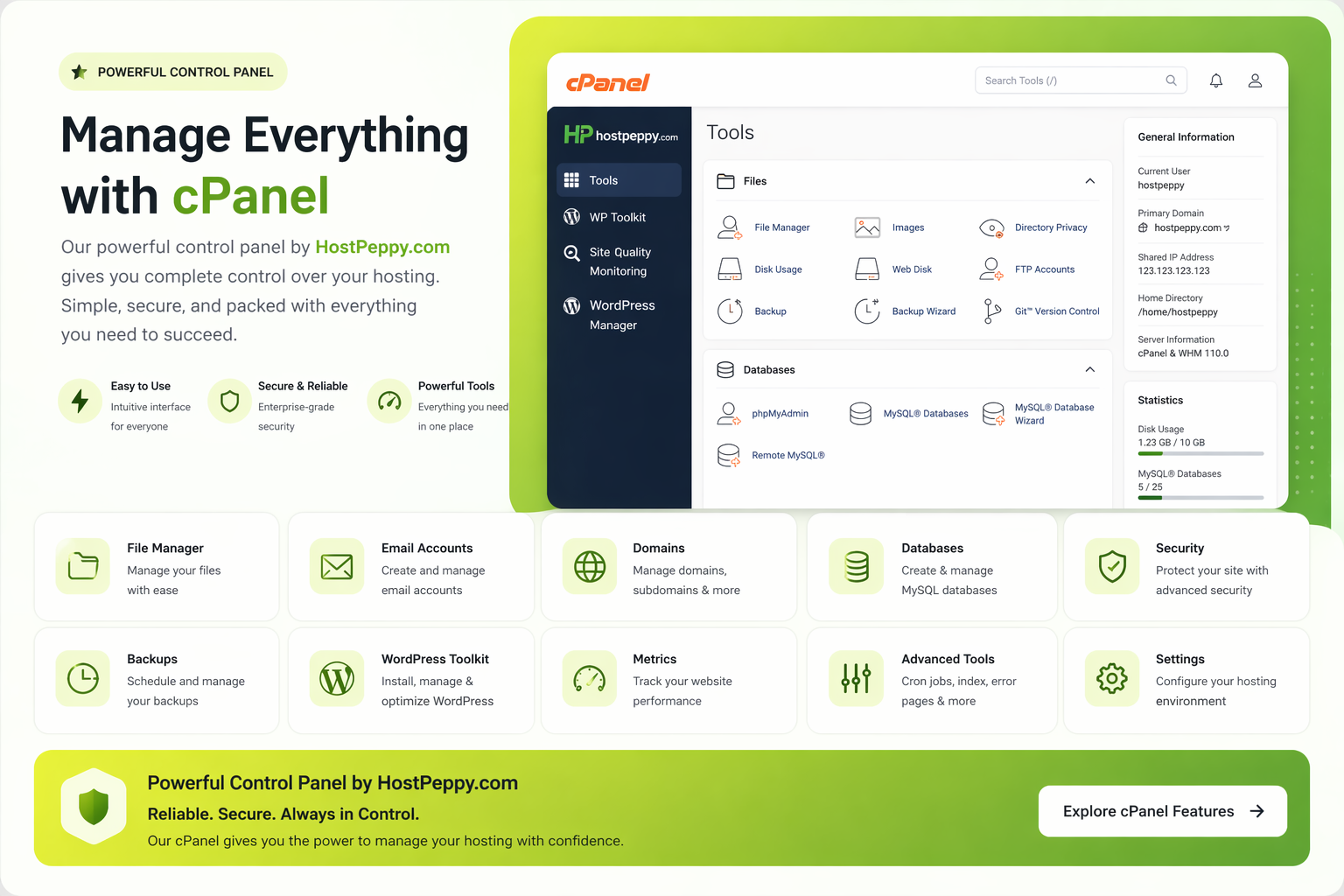 cPanel Control Panel Dashboard - hostpeppy Hosting